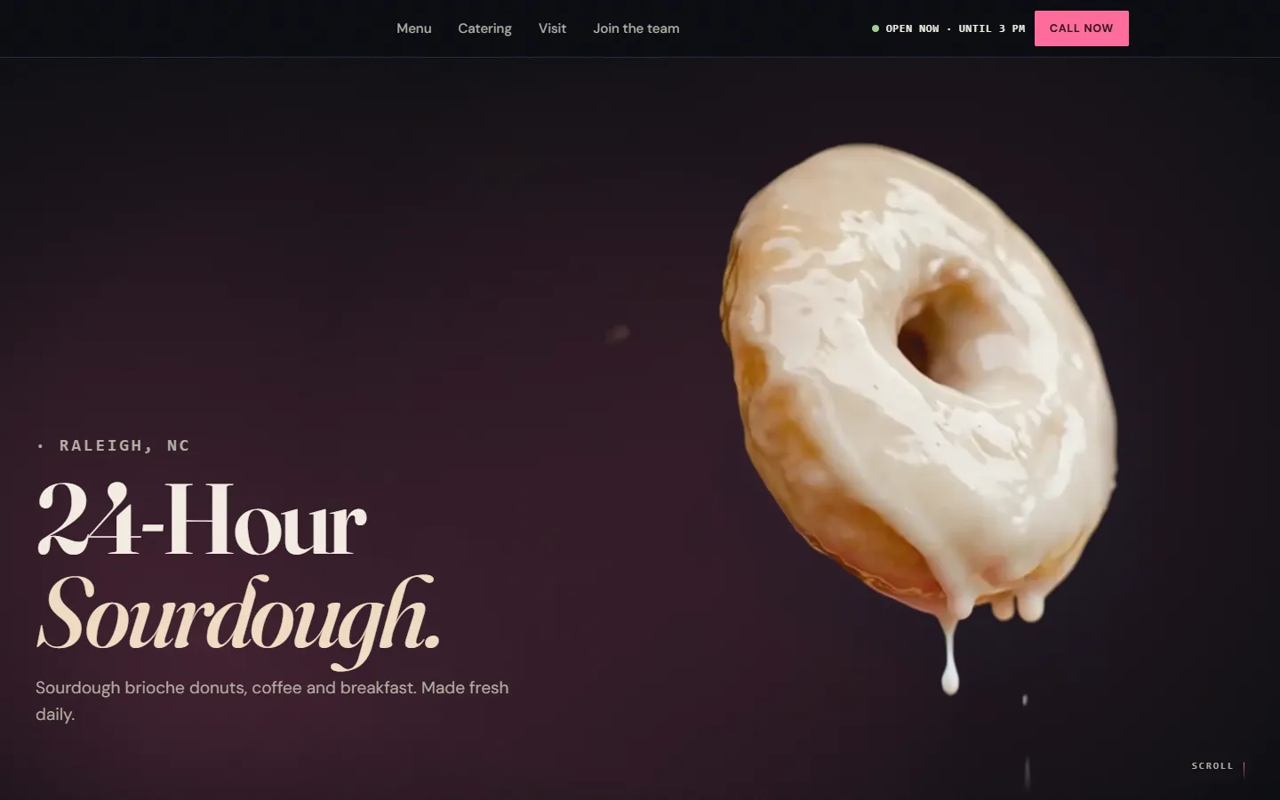 A dark editorial home page for a sourdough bakery